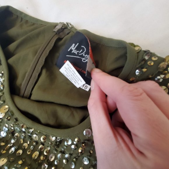 Mac Duggal Sleeveless Sequin Column Gown Olive Green 93603 Size 10 - Picture 9 of 11
